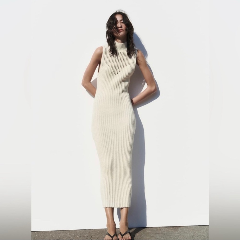 ZARA- Mock Neck Sleeveless Long Chenille Dress-(Ivory, Size S and L